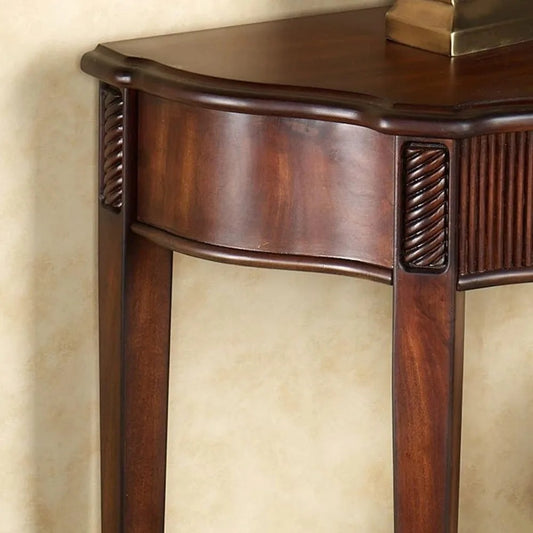 Half-Moon Cherry Console Table with Aged Gold Medallion – Elegant Traditional Foyer Accent Furniture