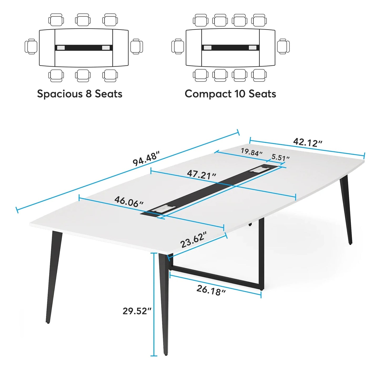 8FT Modern Conference Table with Cable Grommets and Sturdy Metal Frame