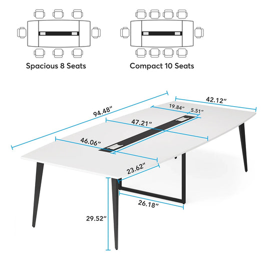 8FT Modern Conference Table with Cable Grommets and Sturdy Metal Frame