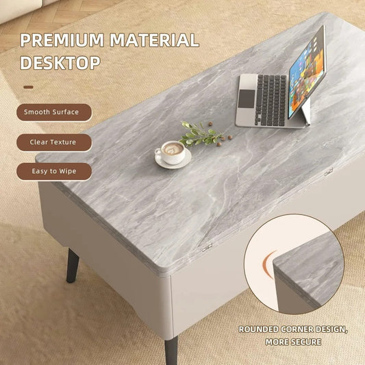 3-in-1 Lift Top Extendable Coffee Table – Hidden Storage, Dining + Workstation in One, Modern White & Grey Center Table