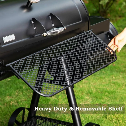 Durable charcoal grill with 941 sq. in. of cooking space, integrated offset smoker, warming rack, and heavy-duty steel construction. Perfect for hosting large outdoor BBQs and events.