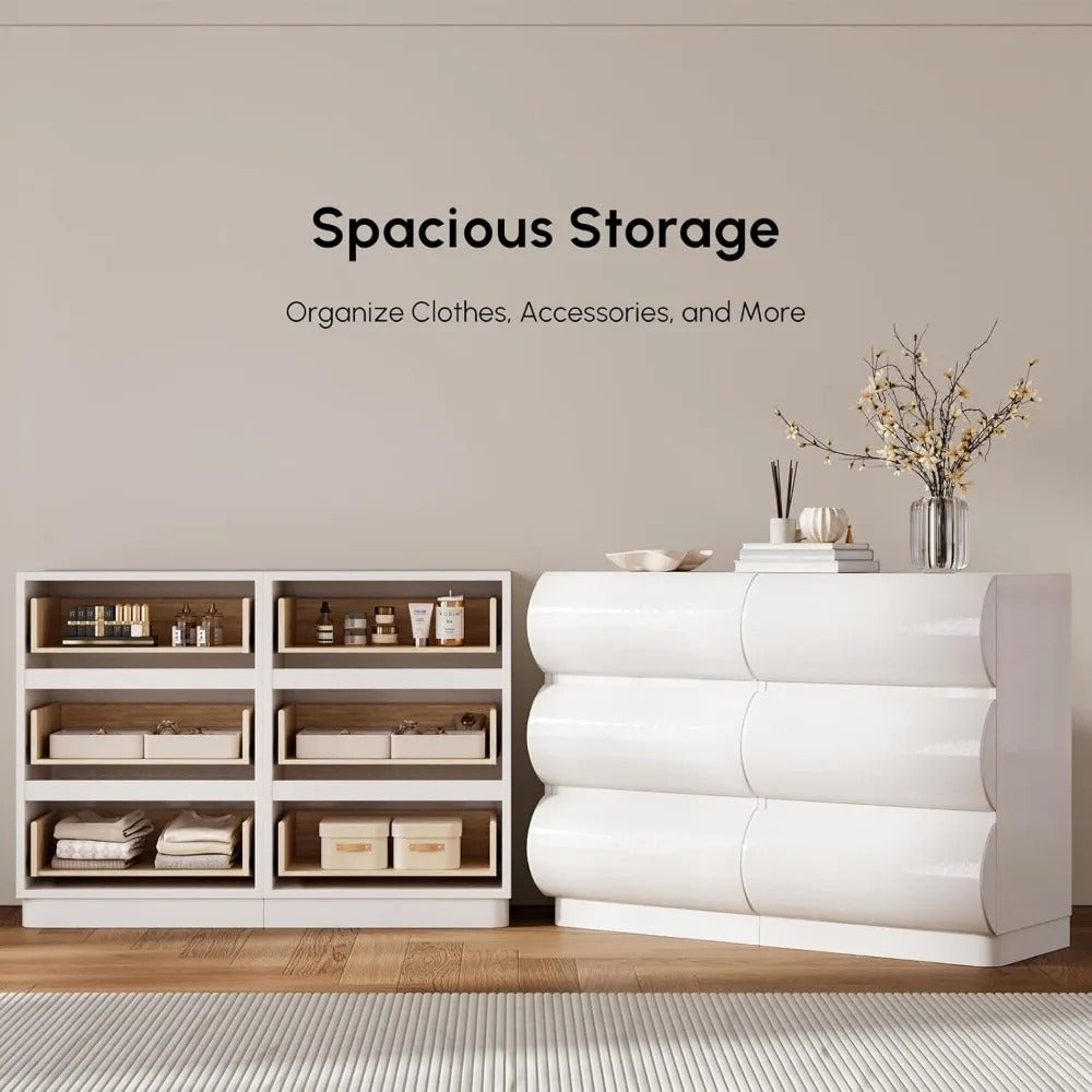 Modern White Faux Leather 6-Drawer Dresser with Storage Cabinet – Contemporary Bedroom Chest Organizer
