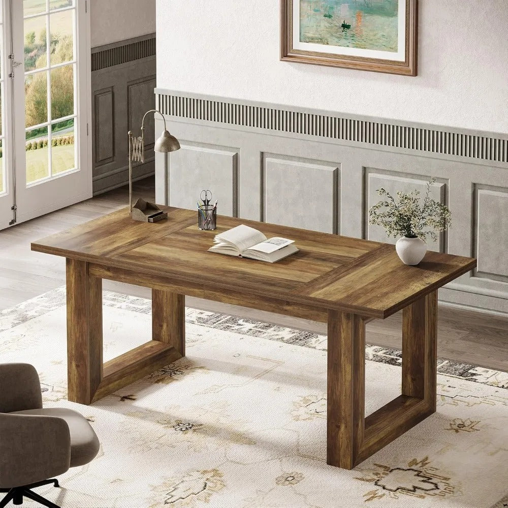 63-Inch Executive Desk – Large Modern Office Desk with Solid Wood Base, Scratch-Resistant Surface & Spacious Workstation (Brown)