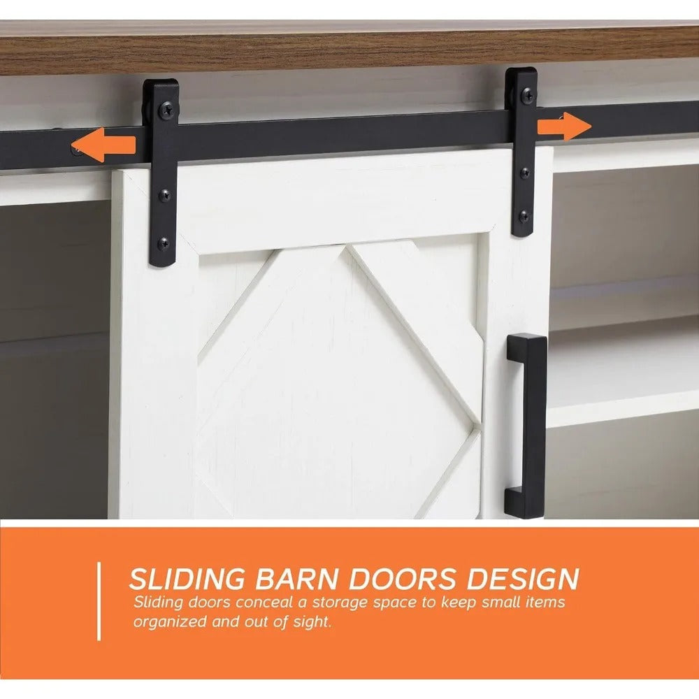 Farmhouse TV Stand for 85" TVs – 3-in-1 Entertainment Center with Sliding Barn Doors & Storage