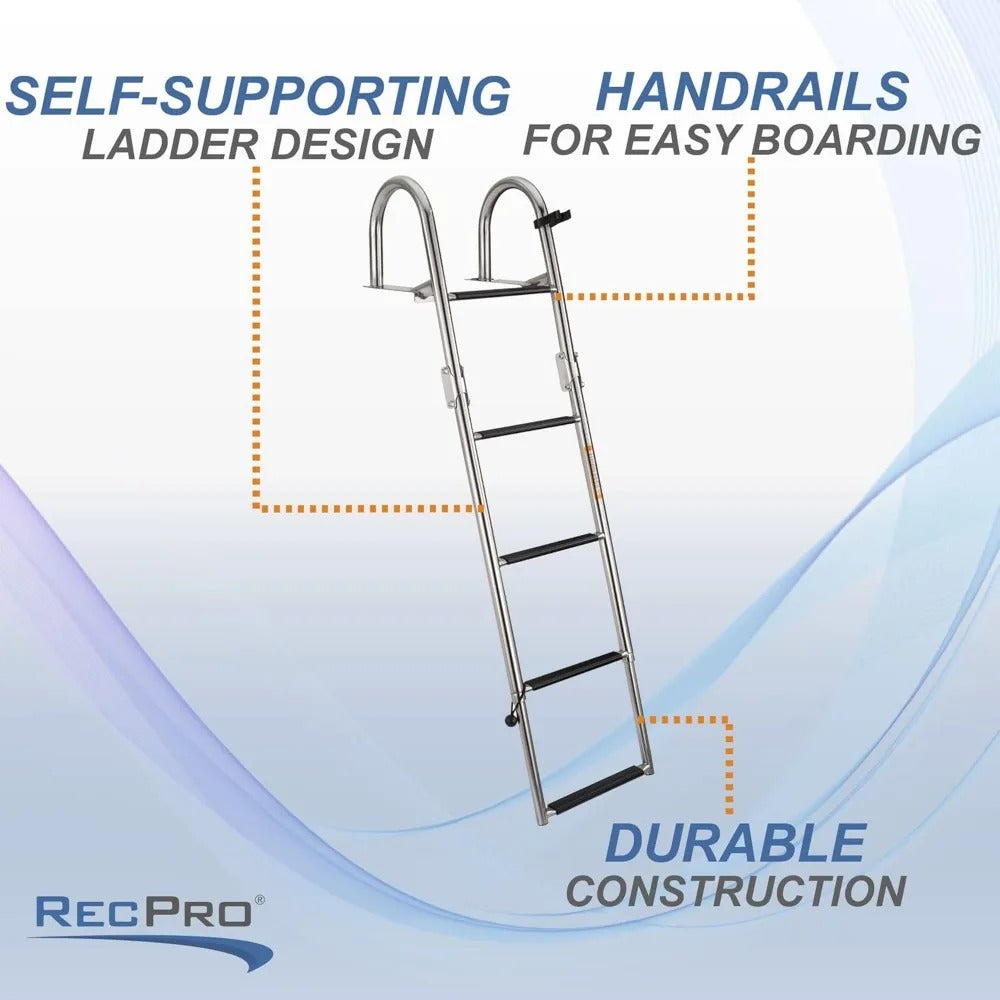 5-Step Heavy-Duty Telescoping Rear Entry Ladder – Polished 316 Stainless Steel for Marine Pontoon Boats