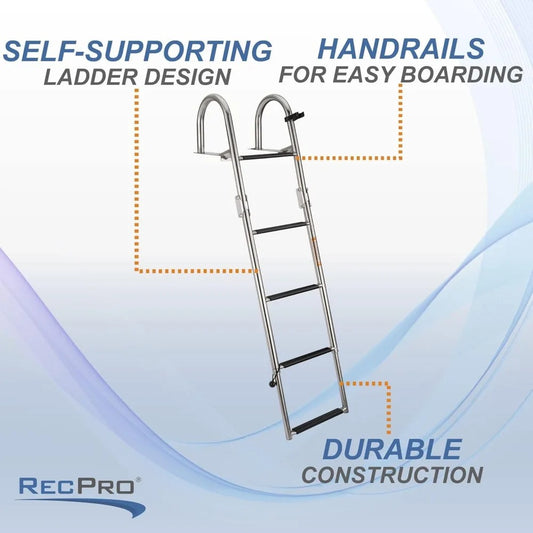 5-Step Heavy-Duty Telescoping Rear Entry Ladder – Polished 316 Stainless Steel for Marine Pontoon Boats