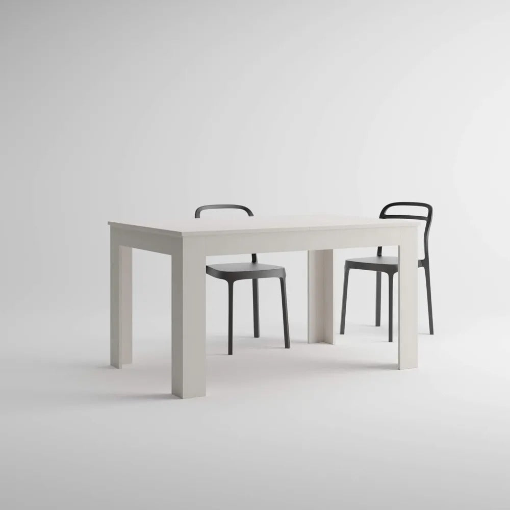 Extendable Dining Table for 6–8 People – 55" to 86" Ashwood White Kitchen Table with L-Shaped Legs, Space-Saving Design