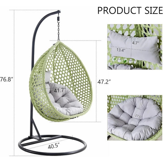 Luxury Hanging Egg Swing Chair with Stand & Cushions – Indoor/Outdoor Rattan Hammock Chair (350 lbs Capacity, All-Weather Use)