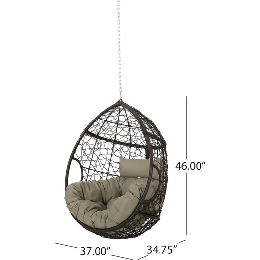 Hanging Egg Chair Without Stand – Outdoor & Indoor Wicker Swing with 8FT Chain, Thick Cushion & 400 lbs Capacity