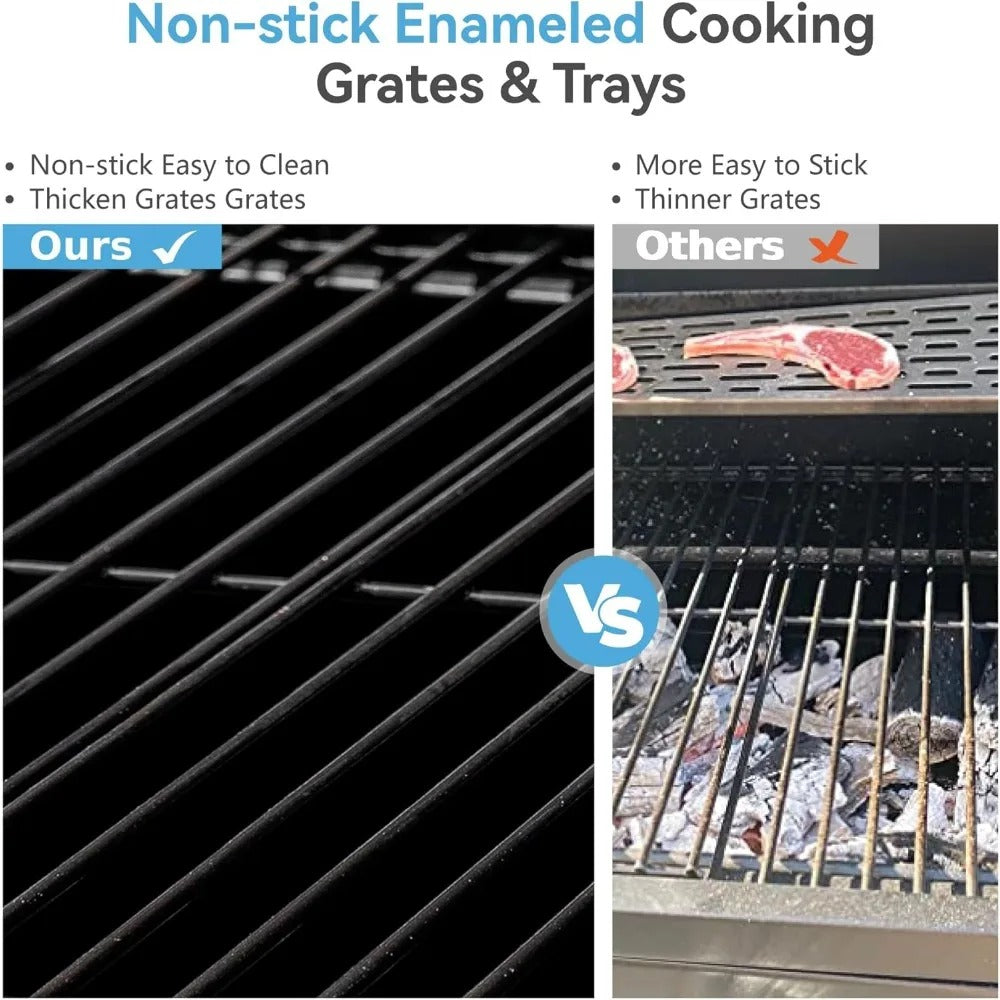 Large Barrel Charcoal Grill with 794 Sq In Cooking Space, Dual Height-Adjustable Pans & Folding Side Tables – Outdoor BBQ Grill with Temp Gauge