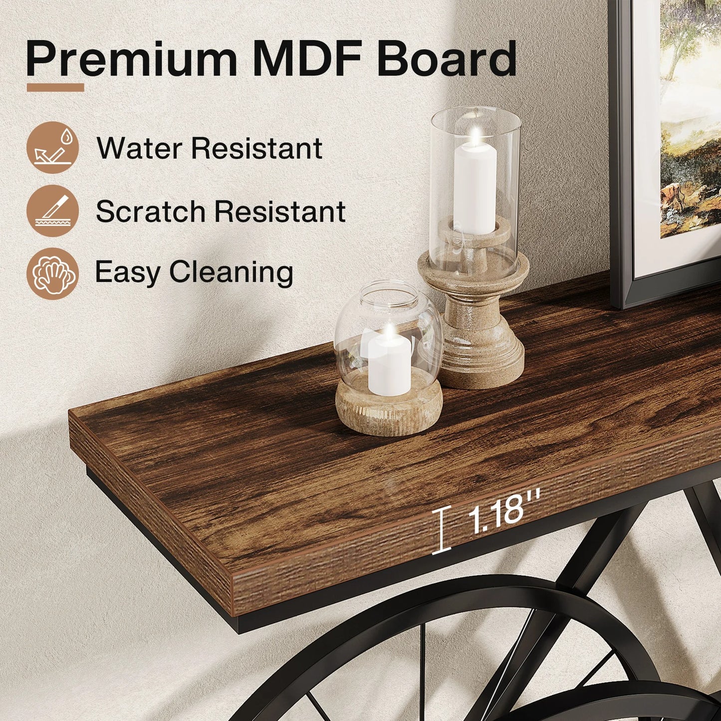 70.9" Industrial Console Table with Bicycle Metal Base – Narrow Entryway & Sofa Table