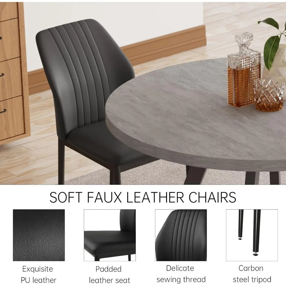Modern Round Dining Table Set for 2 – Black Table with 2 PU Leather Chairs, Space-Saving Kitchen & Coffee Table Set