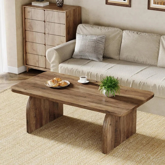 47" Rustic Rectangular Coffee Table – Farmhouse Wood Center Table with Sturdy H-Frame, Vintage Finish & Storage for Living Room