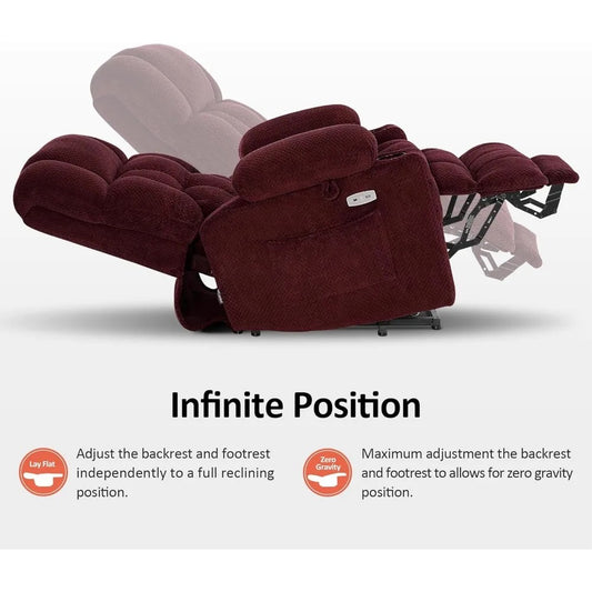 Dual Motor Power Lift Recliner Chair with Massage & Heat – Infinite Position Reclining Sofa for Seniors with USB & Cup Holders