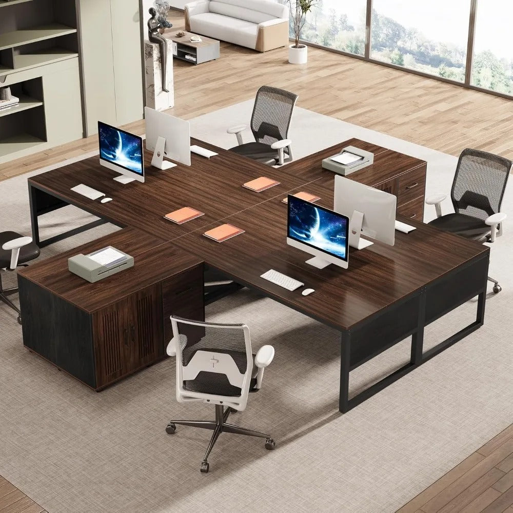 63" L-Shaped Executive Desk with Mobile File Cabinet – Modern Dark Walnut Corner Office Desk with Storage Drawers & Door Cabinet