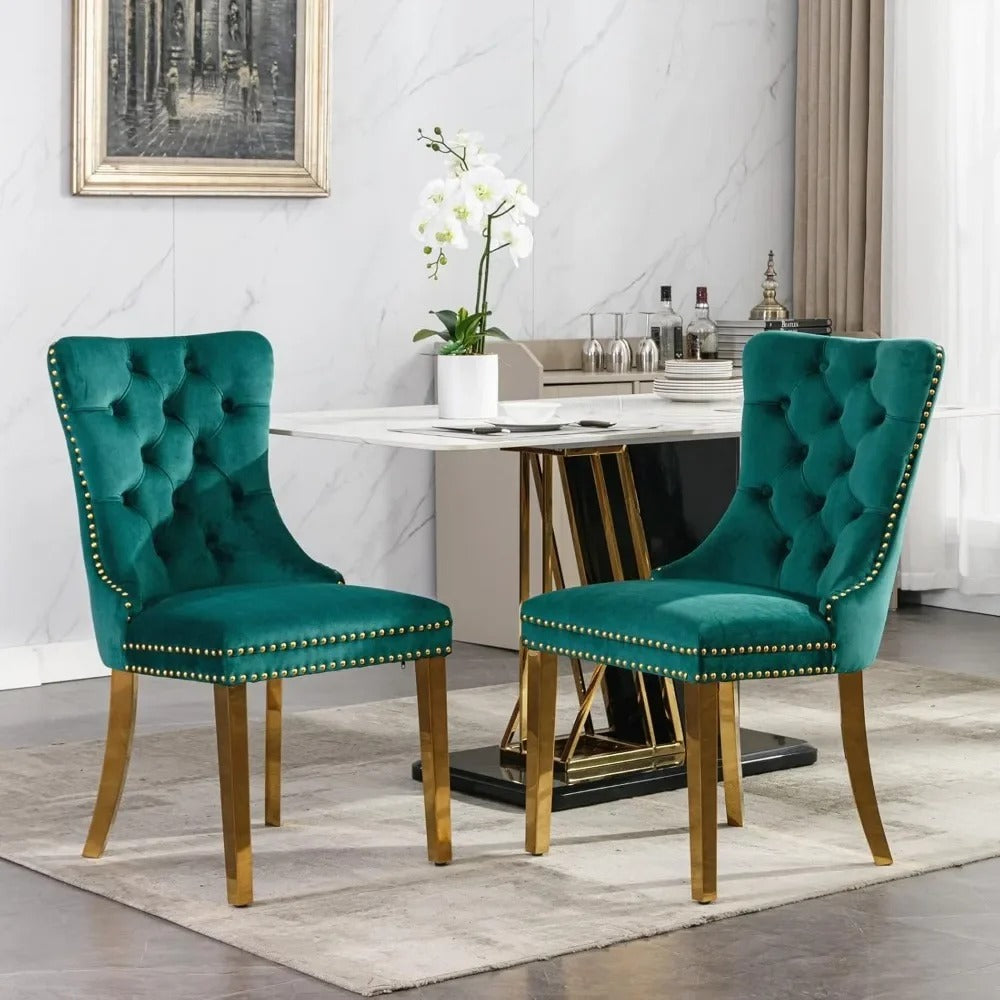 5-Piece Glass Dining Table Set – 35" Square Table with Velvet Upholstered Chairs, Gold Frame, Modern Dining Room Set for 4