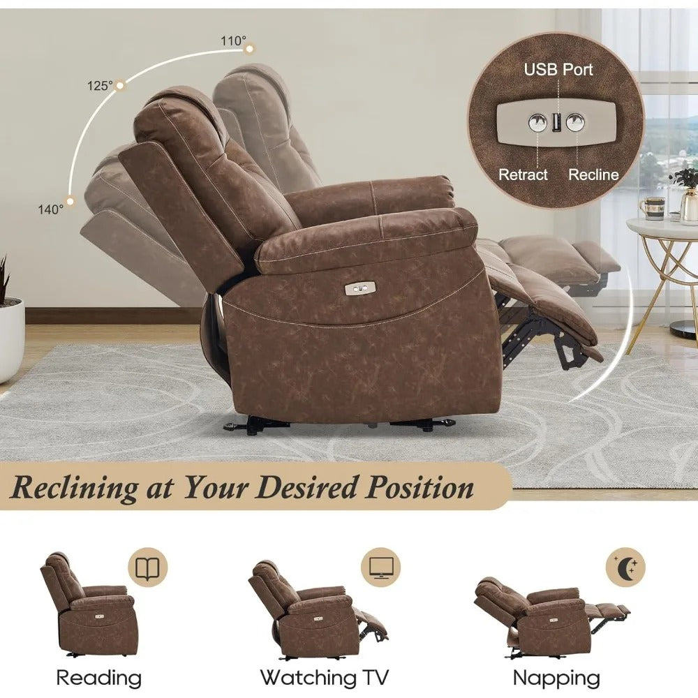 Heated Massage Electric Recliner Chair – Power Recliner with Extended Footrest, USB Port & Side Pockets for Total Relaxation