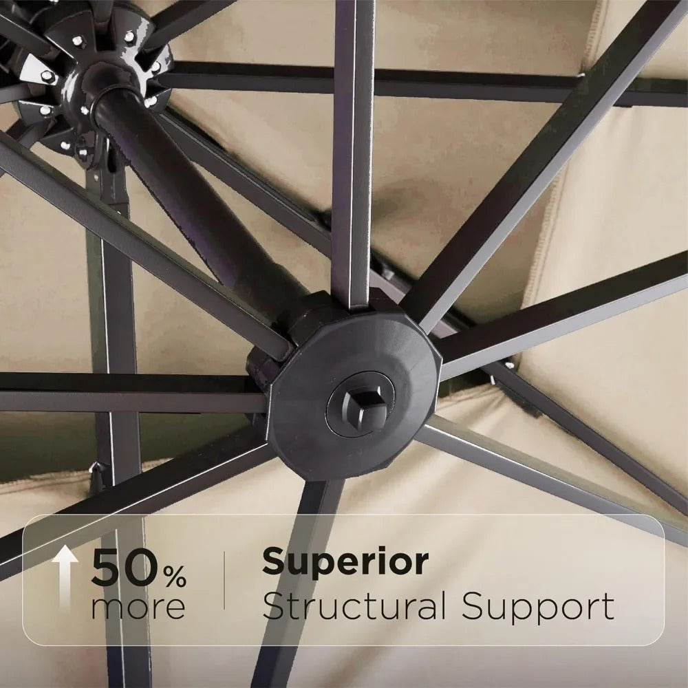 9' x 12' Rectangular Cantilever Patio Umbrella – 360° Rotating Offset Umbrella with Tilt, Double Top, UV-Resistant Fabric – Beige