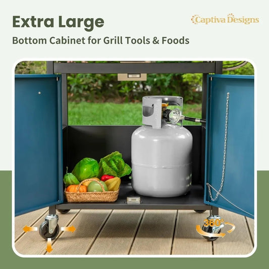 4-Burner Propane Gas BBQ Grill with Side Burner – 42,000 BTU, Porcelain-Enameled Cast Iron Grates, Large Cooking Area & Storage Cabinet, Blue