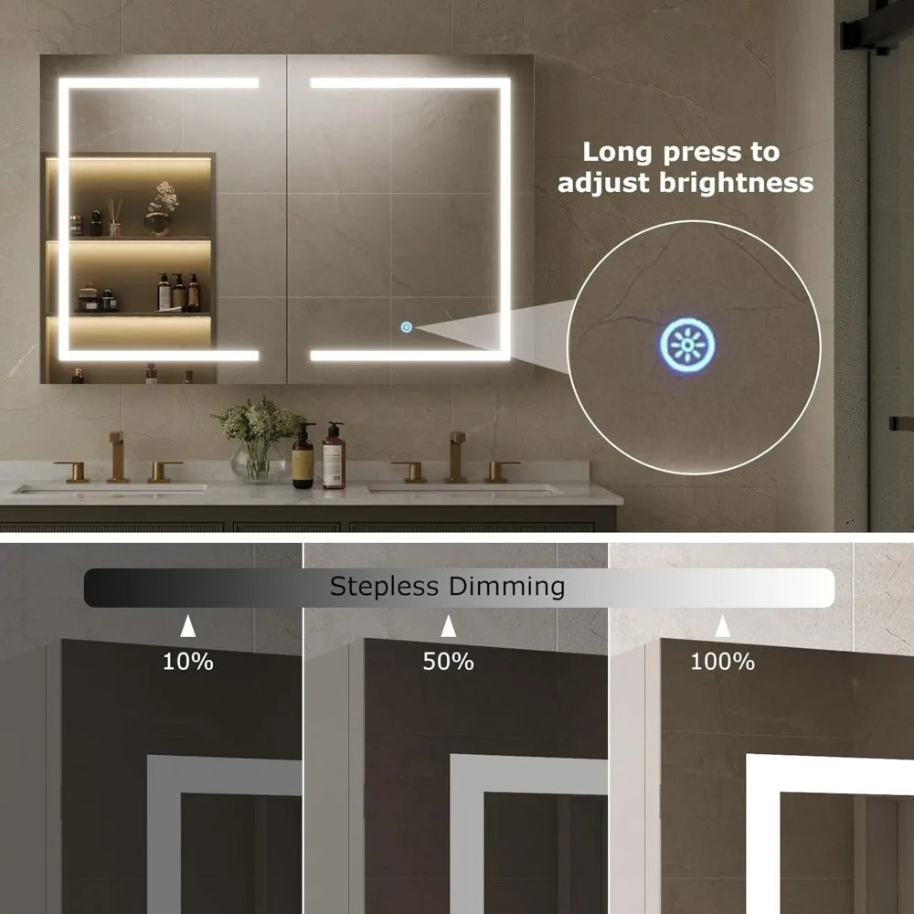 48" LED Medicine Cabinet Mirror – Dimmable Light, Anti-Fog, USB/Outlet, 3 Color Modes