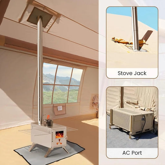 Inflatable Hot Tent for 6–8 People – Easy Setup Waterproof Camping Tent with Hand Pump, Stove Jack & Oversized Canopy