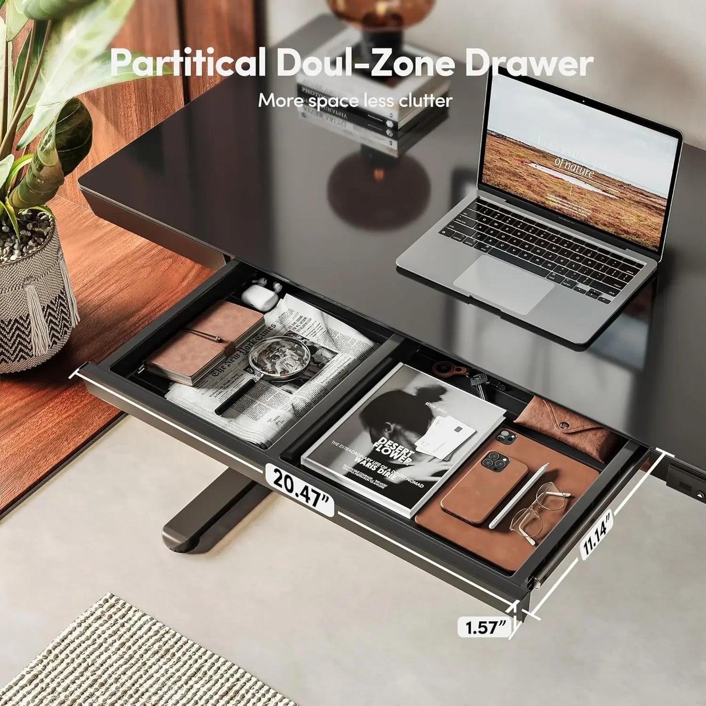 48×24 Electric Standing Desk with Glass Top – Adjustable Height Sit-Stand Desk with Drawers, Quick Assembly