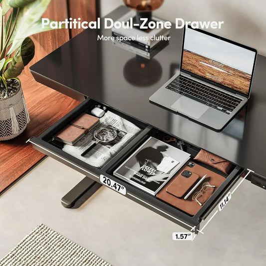 48×24 Electric Standing Desk with Glass Top – Adjustable Height Sit-Stand Desk with Drawers, Quick Assembly