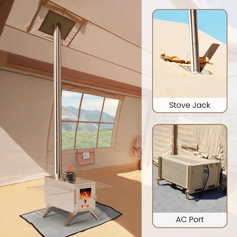 Inflatable Camping Tent for 6–8 People – Easy Setup Hot Tent with Hand Pump, Stove Jack & Canopy, Waterproof 4-Season Shelter