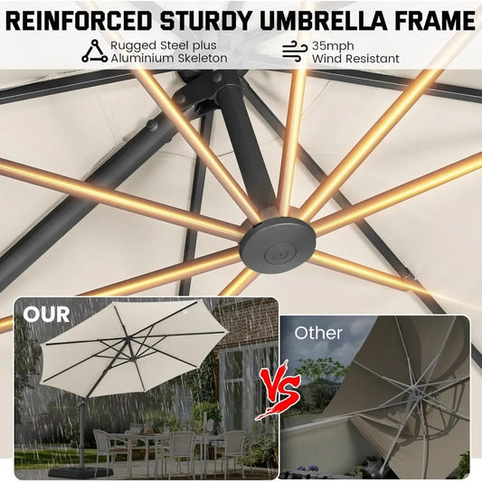 10FT Cantilever Patio Umbrella – 2025 Upgrade, 360° Rotation, Heavy-Duty Aluminum Frame, UPF50+ Fade-Resistant Canopy, Windproof Offset Umbrella for Patio