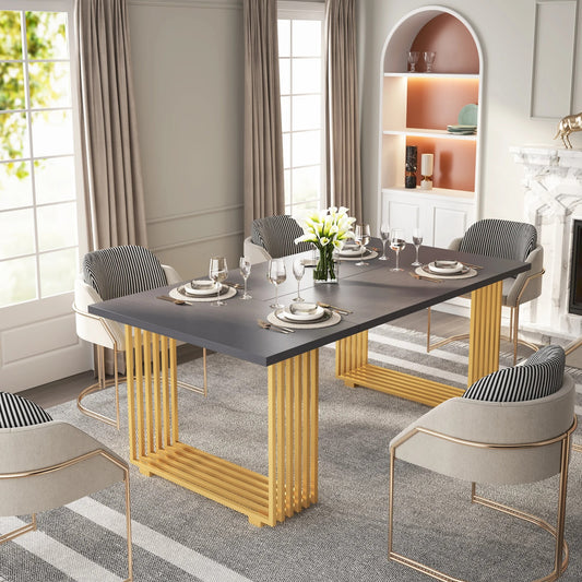 70.9" Modern Executive Office Desk – Grey Workstation with Gold Metal Legs & Spacious Desktop