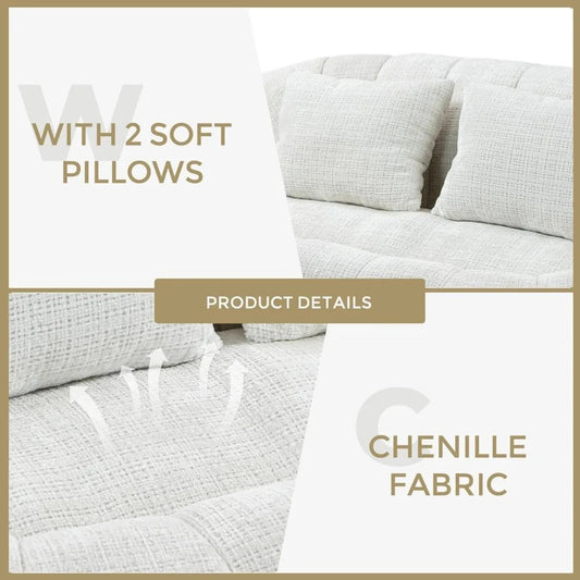 57" Chenille Loveseat Bean Bag Sofa – Modern Floor Lounge Couch with 2 Pillows, Plush Foam Comfort for Living Room & Apartments