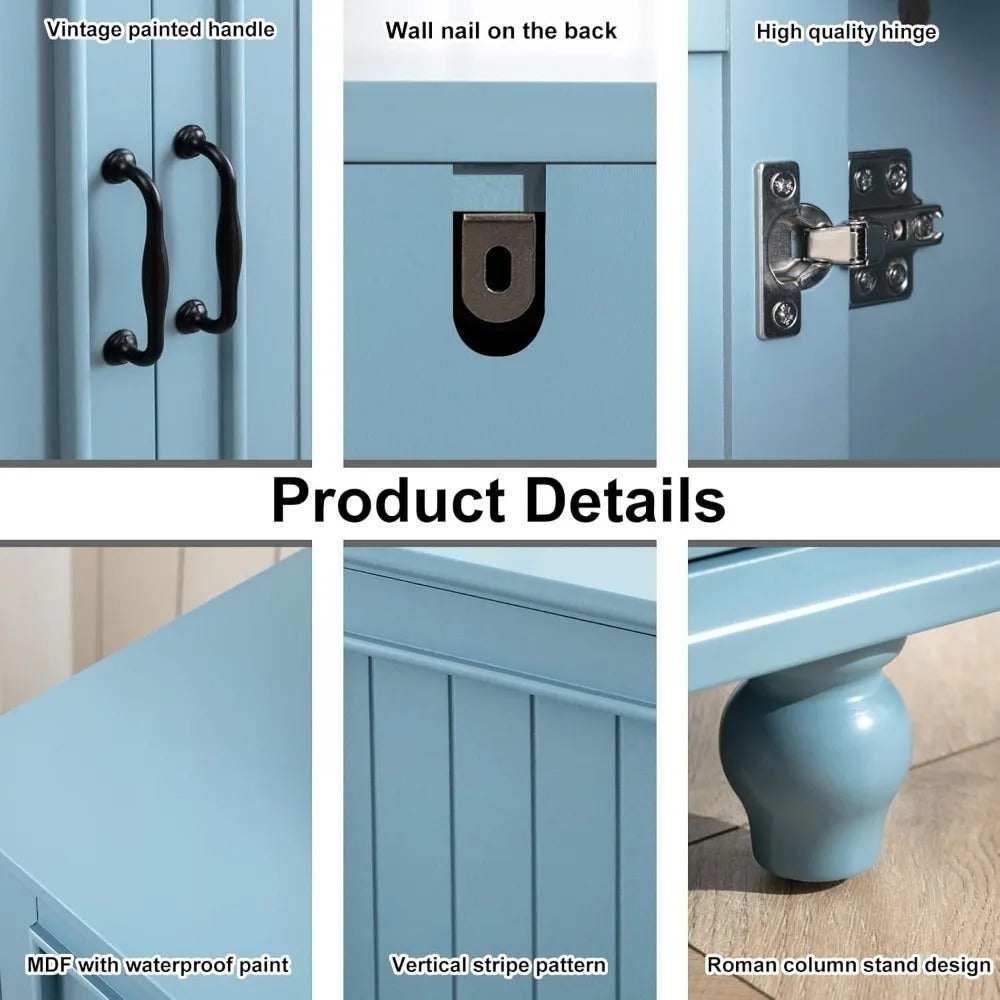 62" Modern Buffet & Bar Cabinet – Aqua Blue Sideboard with 4 Doors and Adjustable Shelves, Storage Cabinet for Kitchen, Dining Room & Living Room