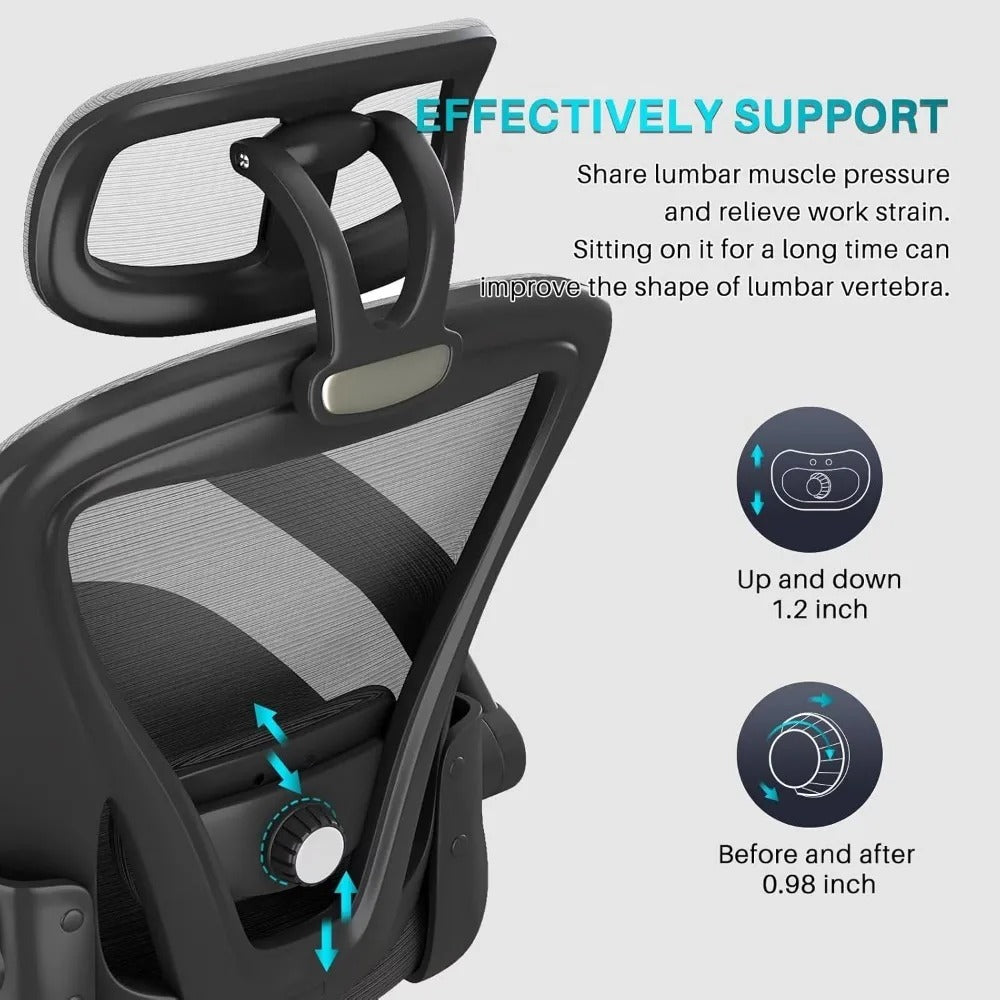 Ergonomic Mesh Office Chair with Adjustable Lumbar, Headrest & Flip-Up Arms – High-Back Desk Chair with Wheels & Breathable Seat