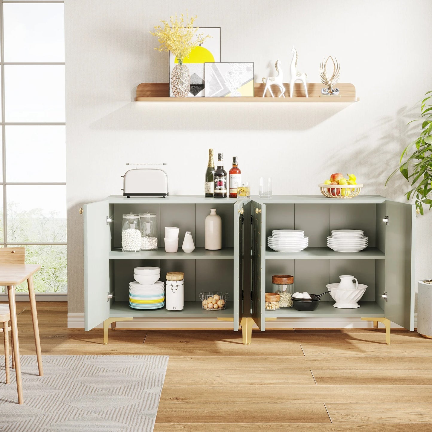 Modern Buffet Sideboard Cabinet Set – 2-Piece Storage Console with Doors & Shelves