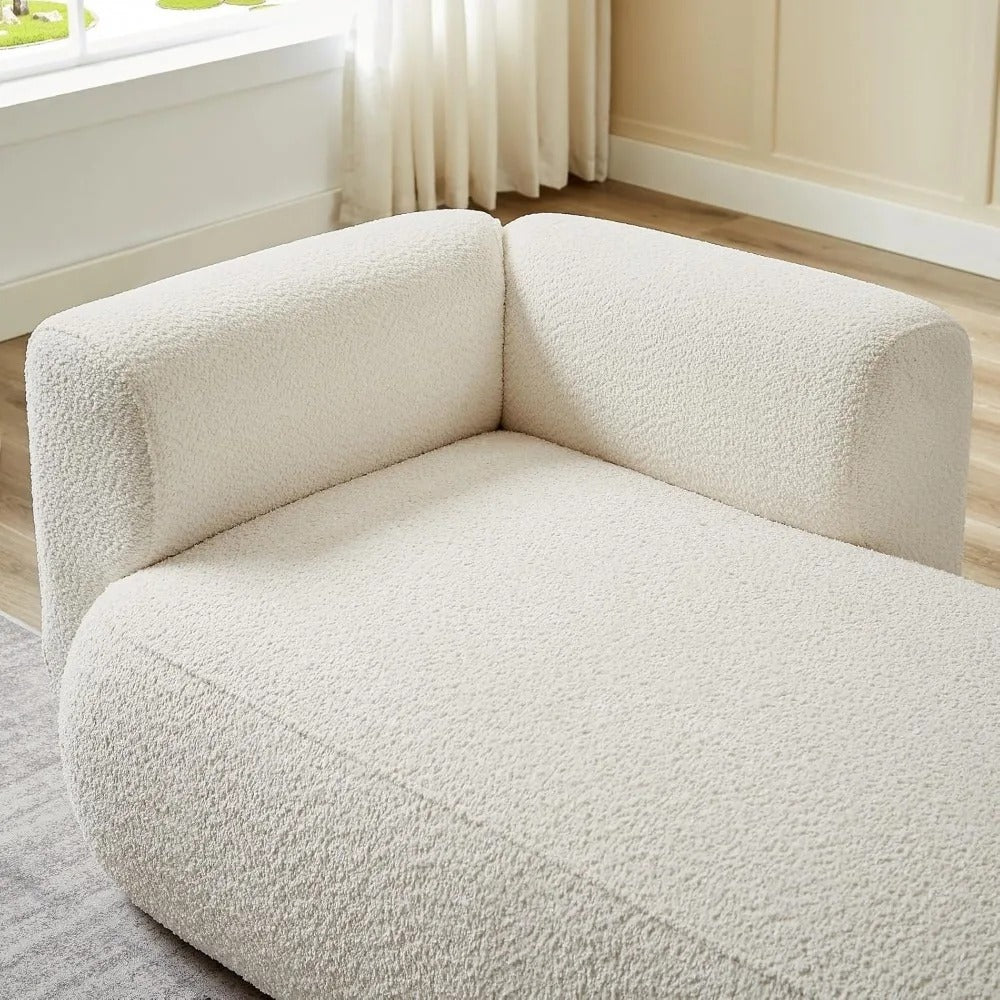 Boucle Upholstered Indoor Chaise Lounge – Modern Tufted Recliner for Living Room or Office