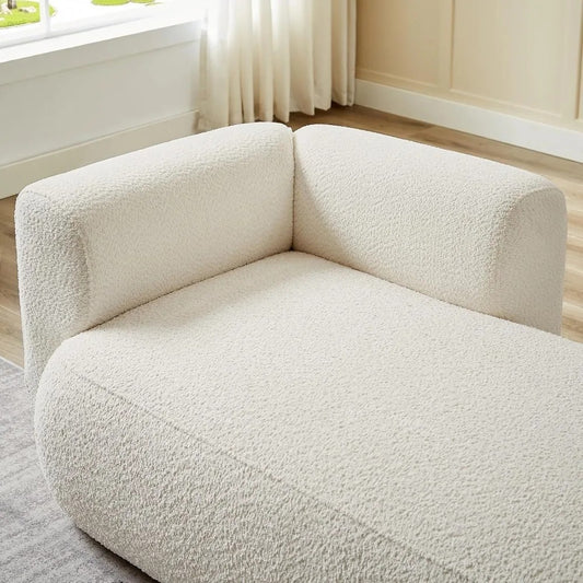 Boucle Upholstered Indoor Chaise Lounge – Modern Tufted Recliner for Living Room or Office