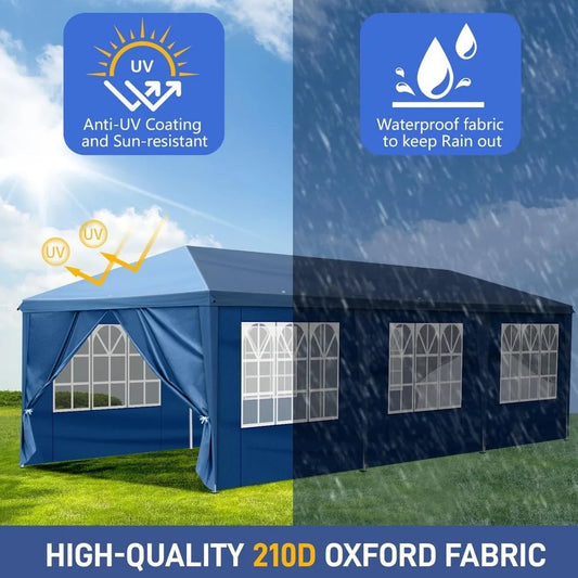 10x30 ft Pop-Up Canopy Tent with 8 Removable Sidewalls – Waterproof Outdoor Shelter for Parties, Weddings & Events