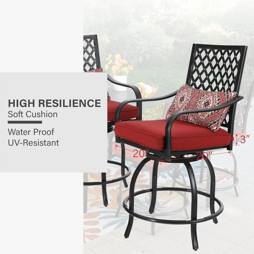2-Piece Outdoor Swivel Bar Stools with Cushions, Patio Counter-Height Chairs with Armrests & Weather-Resistant Steel Frame