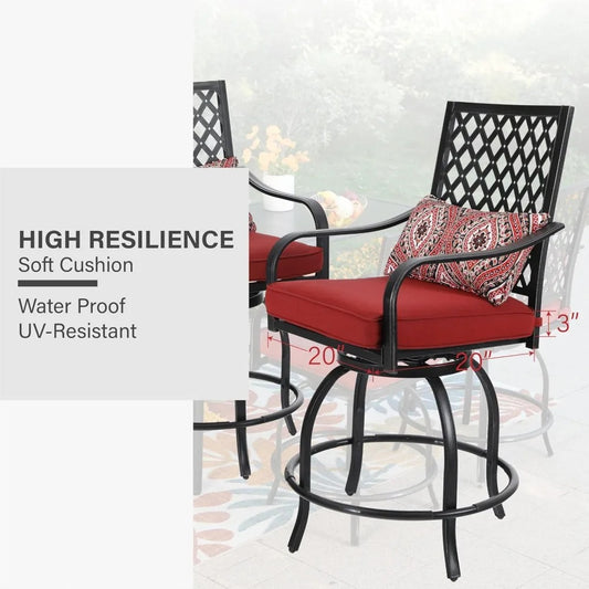 2-Piece Outdoor Swivel Bar Stools with Cushions, Patio Counter-Height Chairs with Armrests & Weather-Resistant Steel Frame