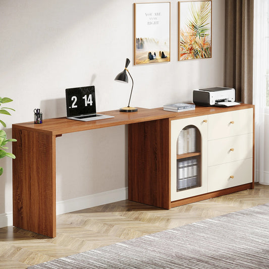 Modern L-Shaped Computer Desk with Drawers and Reversible Cabinet