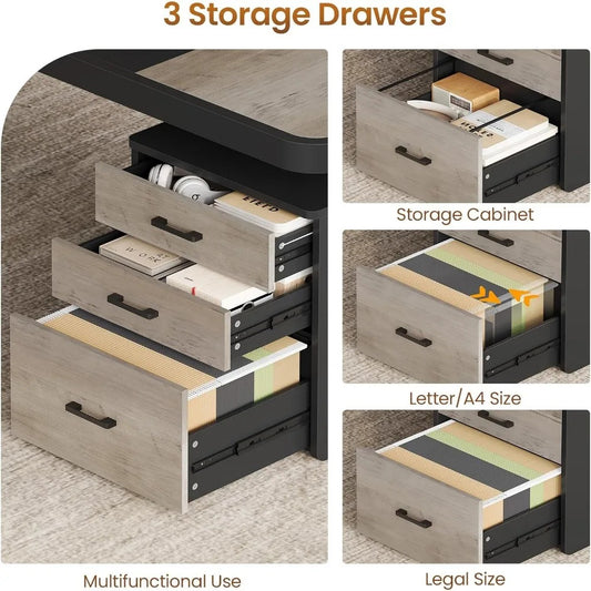 70.9” Executive Office Desk with Drawers & Charging Station – Large Computer Desk with File Cabinet & Removable Shelves