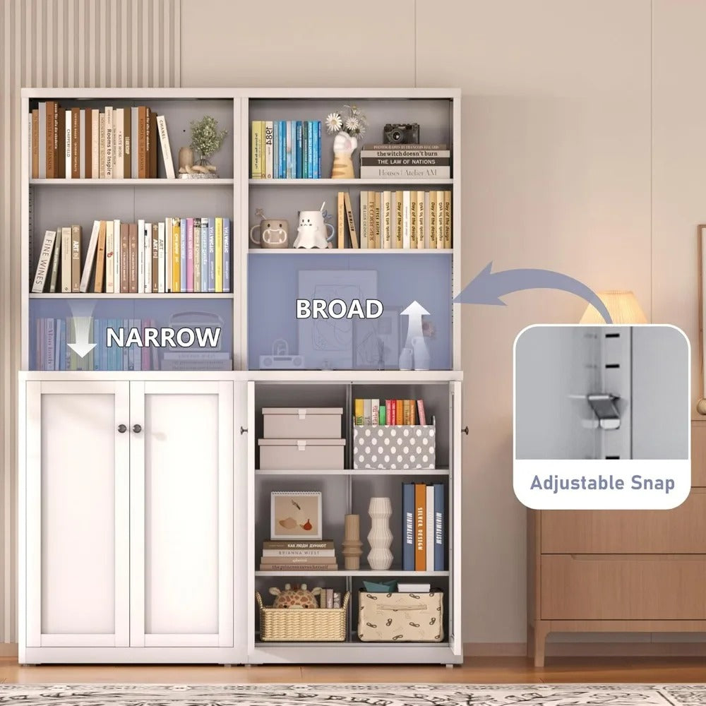 6-Tier Adjustable Metal Bookshelf with Doors – Tall Storage Shelf for Home & Office, 71.6” Height