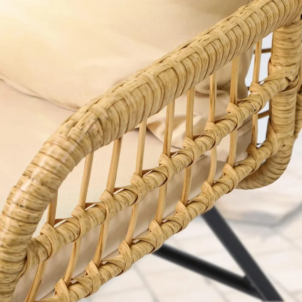 4-Piece Wicker Patio Conversation Set – Outdoor Rattan Loveseat Set with Glass Table & Cushions (Beige)