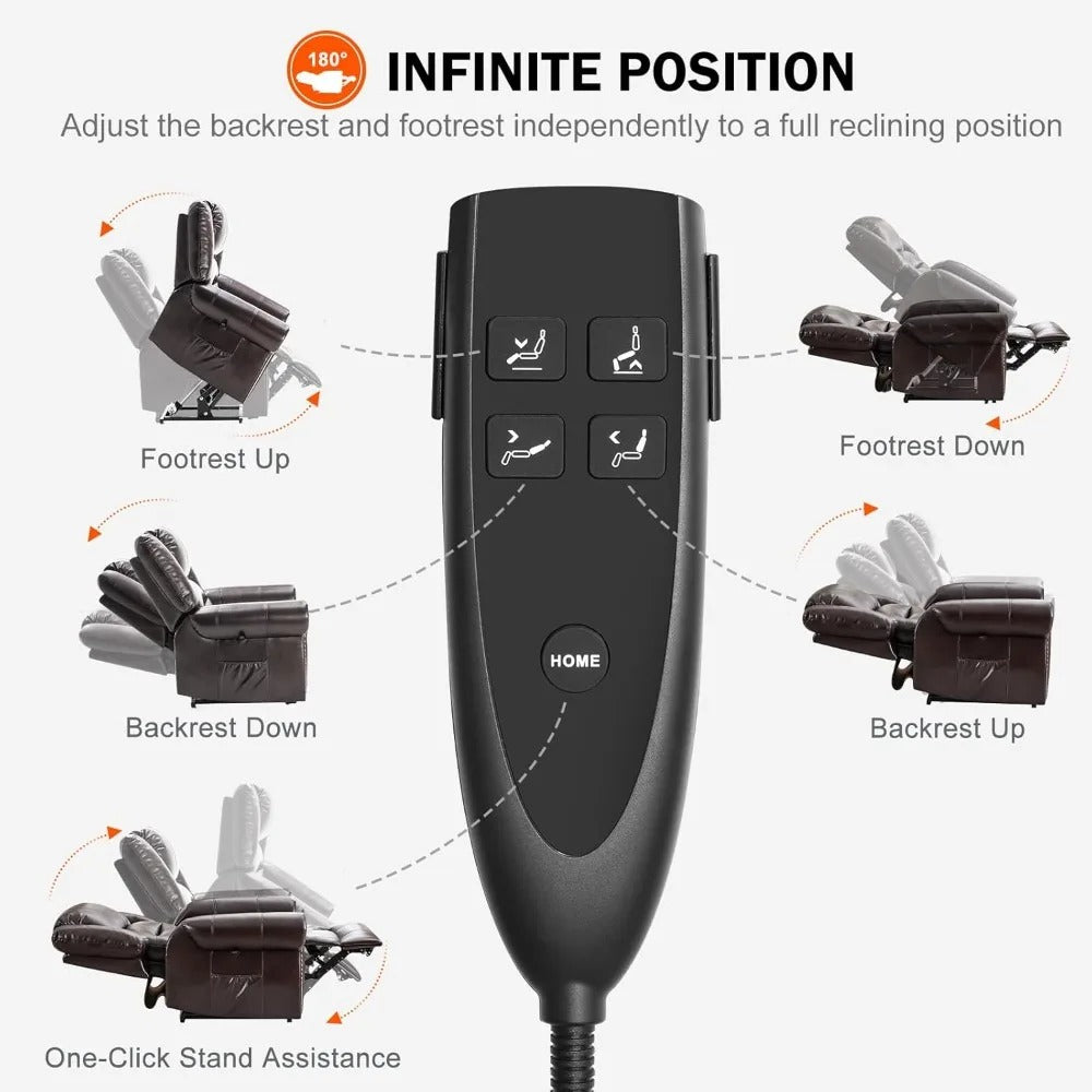 Dual Motor Lay Flat Power Lift Recliner Chair with Massage & Heat – Infinite Position Sleeper Chair for Elderly, Faux Leather, Remote Control, USB, Side Pocket