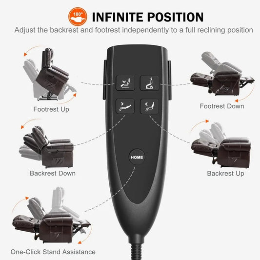 Dual Motor Lay Flat Power Lift Recliner Chair with Massage & Heat – Infinite Position Sleeper Chair for Elderly, Faux Leather, Remote Control, USB, Side Pocket