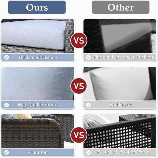 4-Piece Outdoor Wicker Patio Furniture Set – All-Weather Rattan Loveseat, Chairs & Table with Cushions (Gray)