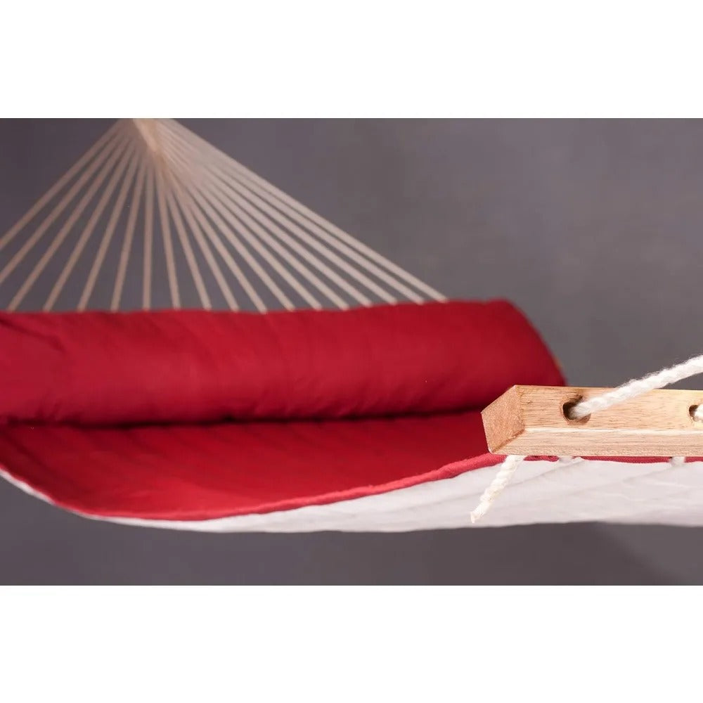 King-Size Quilted Hammock – Alabama Red Pepper Spreader Bar Hammock for 1–2 People, Weatherproof with Integrated Cushion