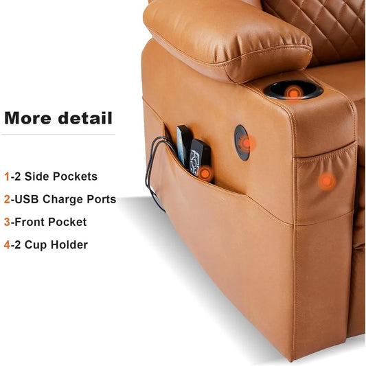 Dual Motor Power Lift Recliner Chair – Heated Massage, Infinite Position, Leather with Extended Footrest