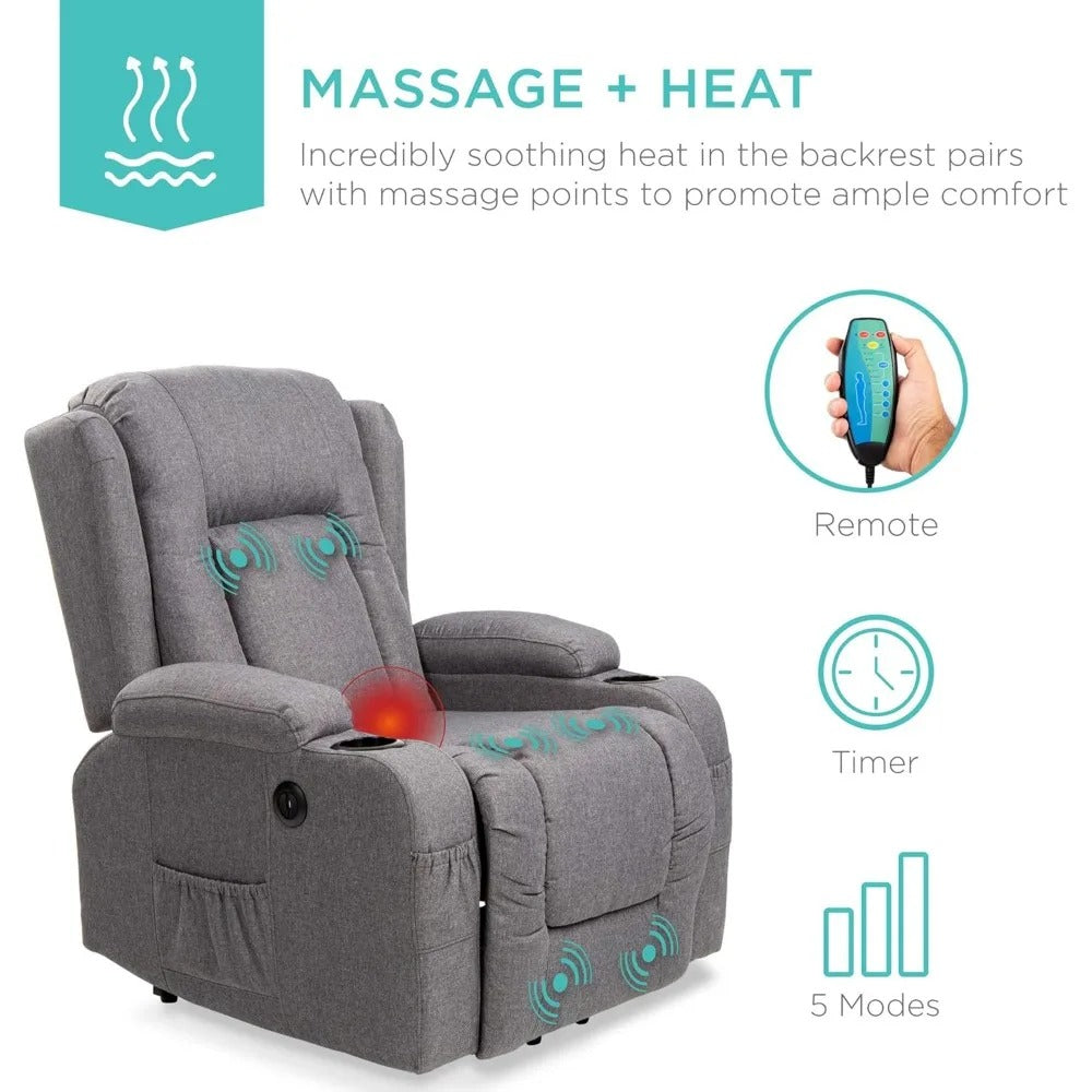 Modern Linen Power Lift Recliner Chair with Massage & Heat – Adjustable 3-Position Sofa with USB, Cup Holders & Side Pocket