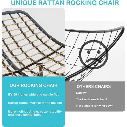 Double Papasan Rocking Loveseat – 2-Person Outdoor Chair with Cushion & Rattan Frame